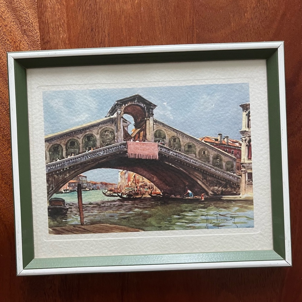 Vintage Italian Watercolor Painting Art with Frame